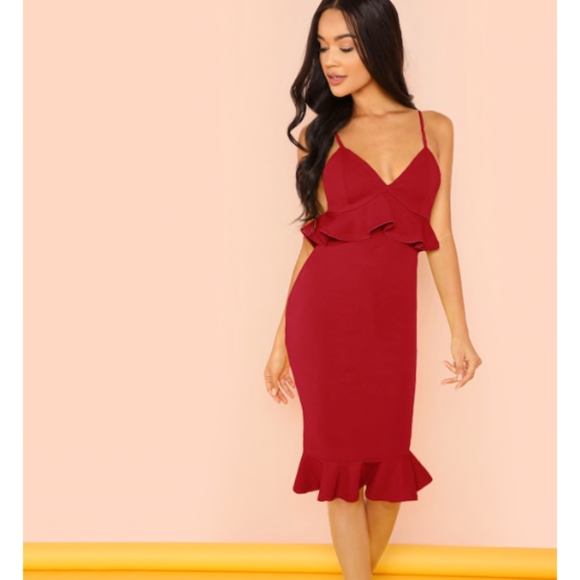 Dresses & Skirts - NEW Red Spaghetti Strap Ruffle Bodycon Dress